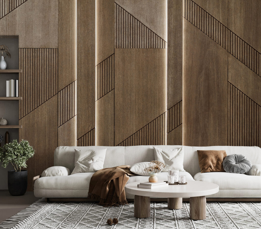 Surfaces brunes rainurées dans un intérieur