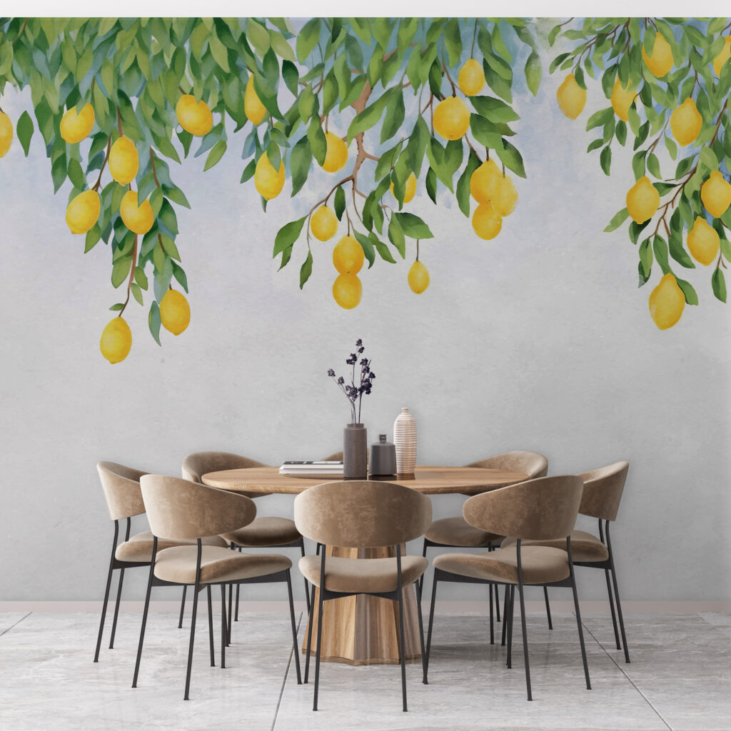 Citrons sur fond gris dans un intérieur