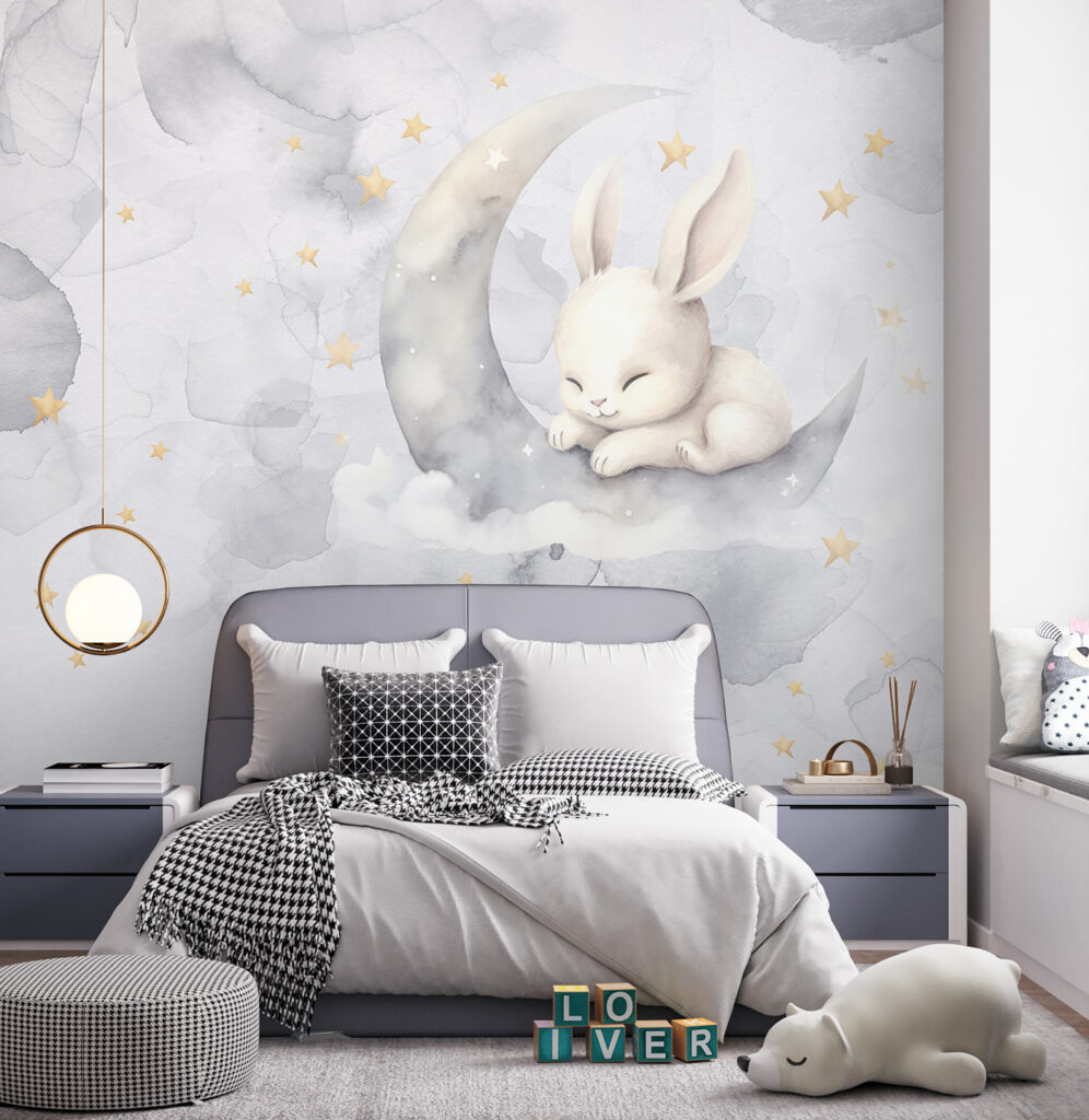 Lapin sur la lune dans un intérieur