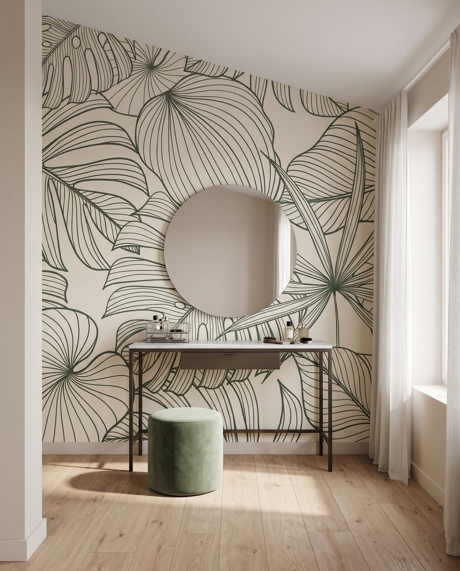 Feuilles aux contours verts dans un intérieur