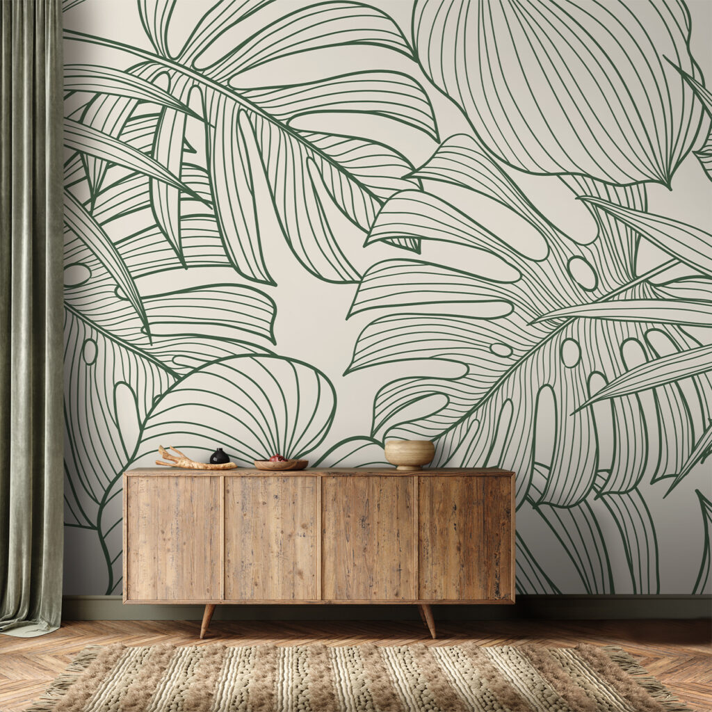 Feuilles aux contours verts dans un intérieur