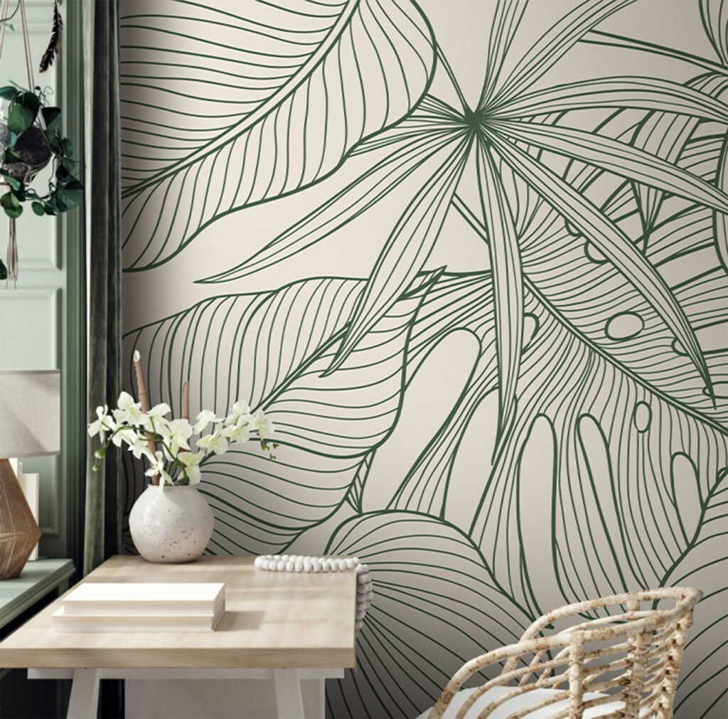 Feuilles aux contours verts dans un intérieur