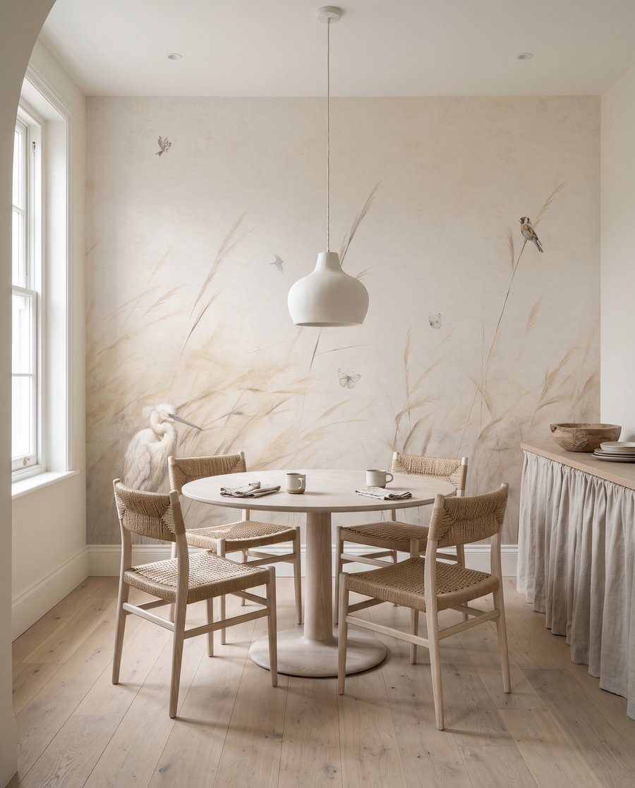 Oiseaux et herbes pâles dans un intérieur