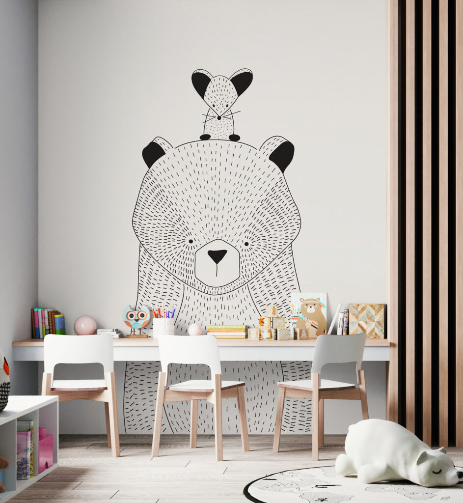 L’ours et son passager dans un intérieur