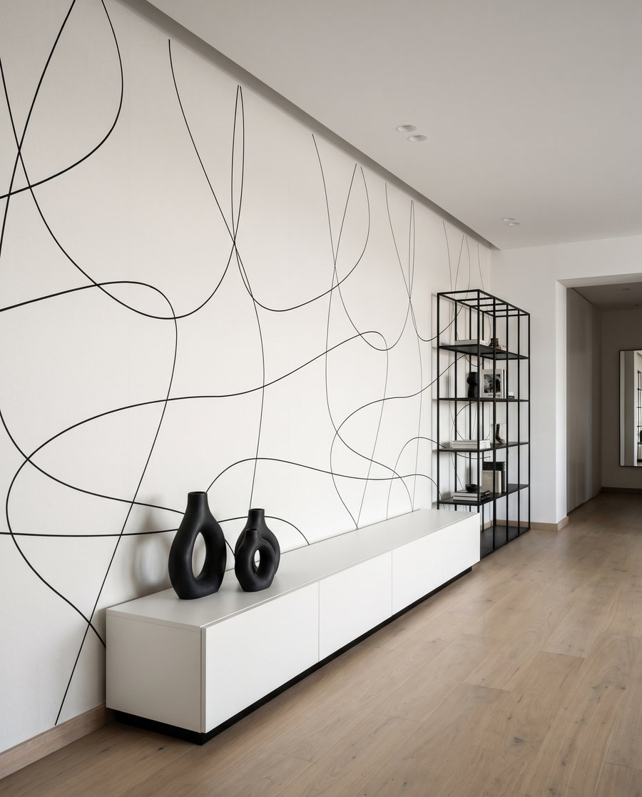 Lignes noires vagabondes dans un intérieur