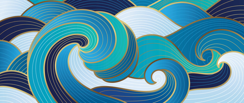 Vagues bleues et blanches — motif complet