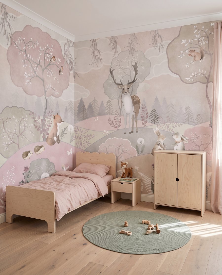 Animaux des collines roses dans un intérieur