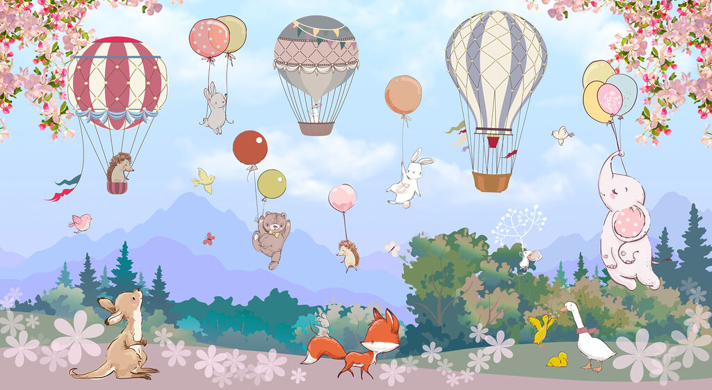 Montgolfières au-dessus des prés — motif complet