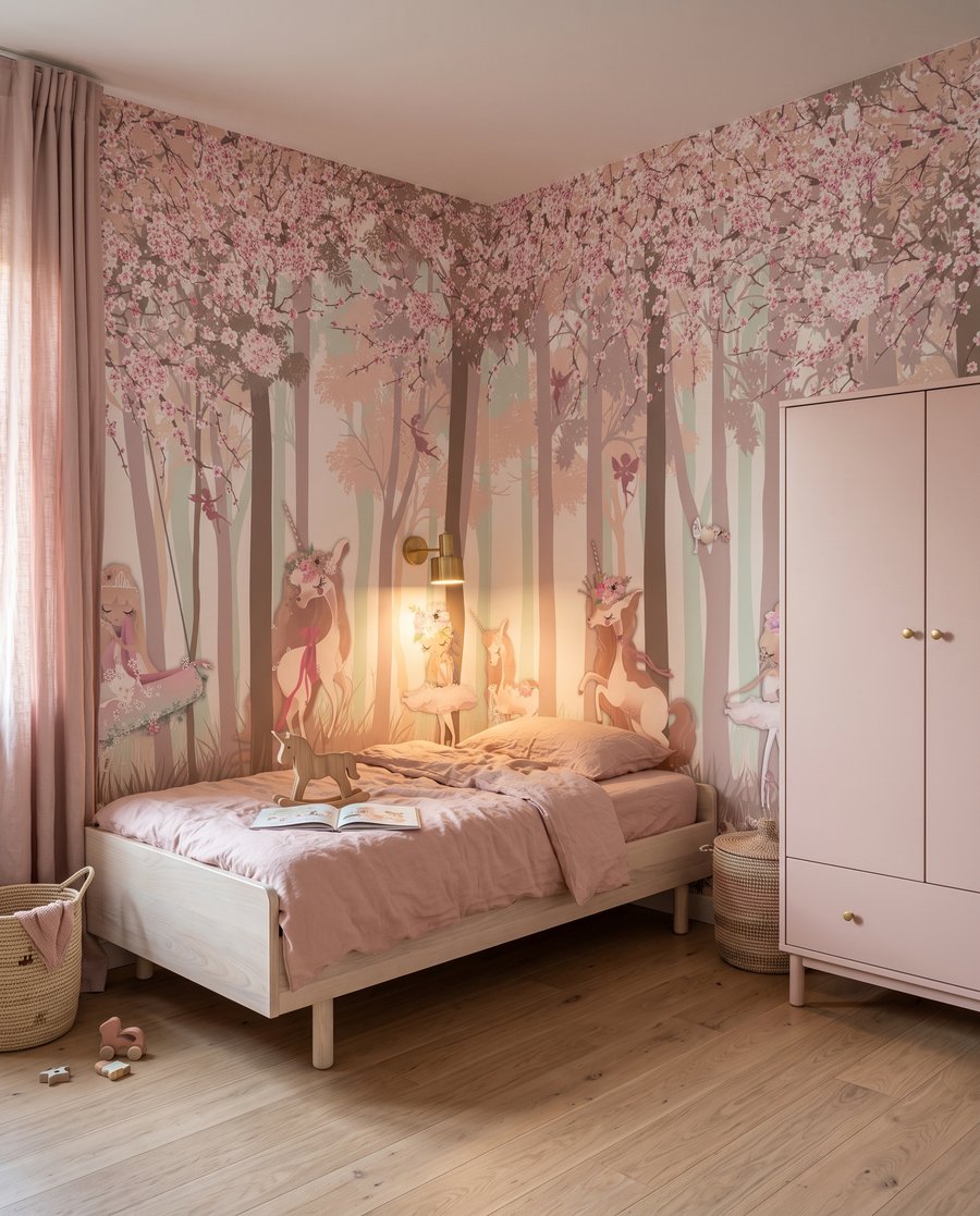 Forêt rose féerique dans un intérieur