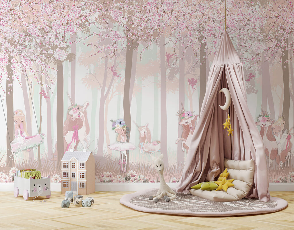 Forêt rose féerique dans un intérieur