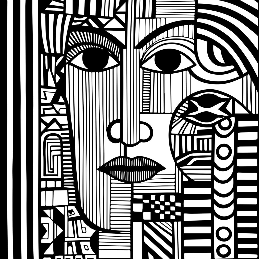 Visage noir et blanc — motif complet