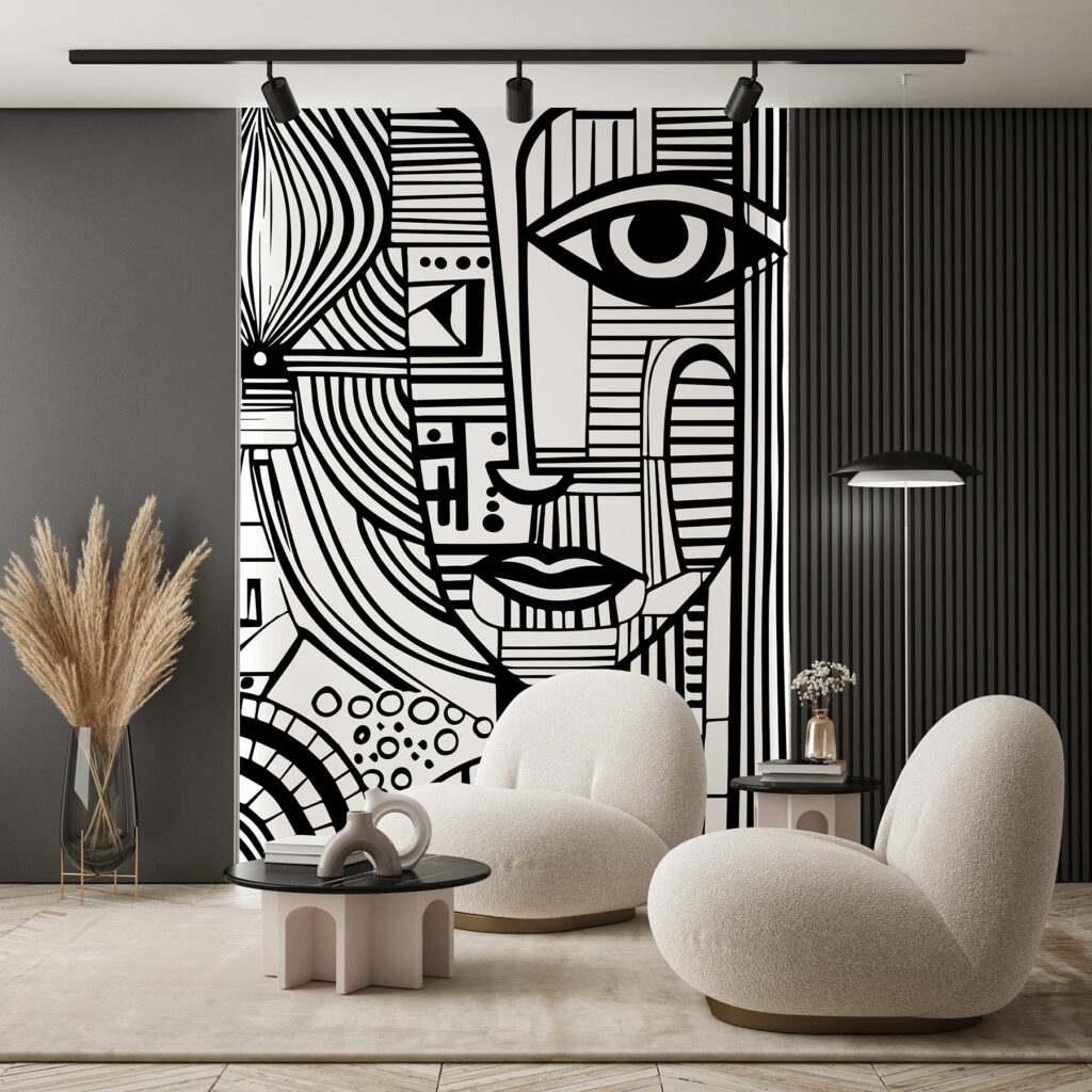 Visage en rythmes noirs dans un intérieur