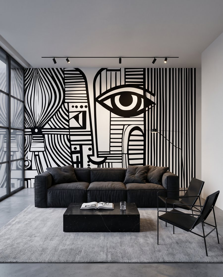 Visage en rythmes noirs dans un intérieur