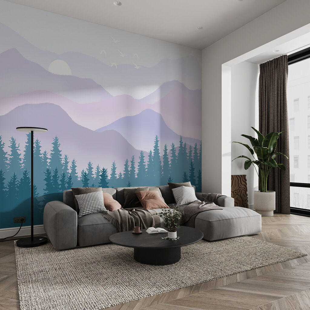 Pins et douces montagnes dans un intérieur