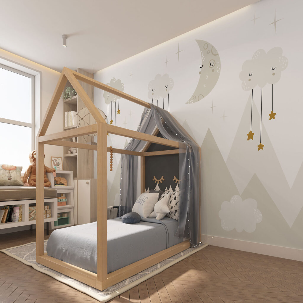 Lune sur les sommets dans un intérieur