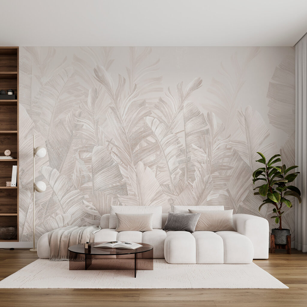 Feuillage tropical à l’encre dans un intérieur
