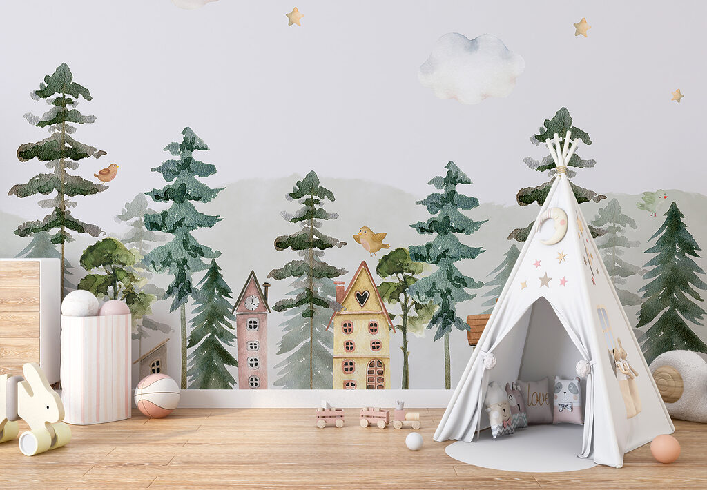 Maisonnettes sous les pins dans un intérieur