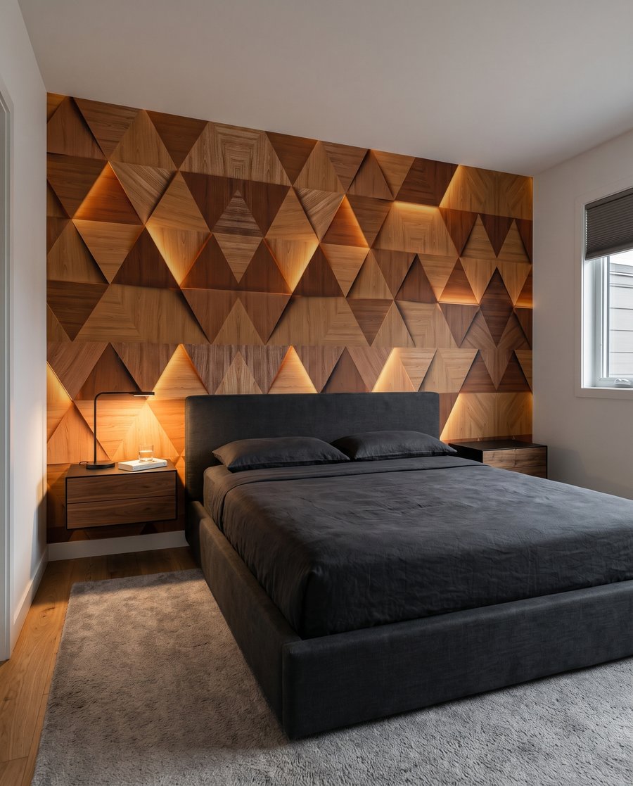 Triangles en lumière ambrée dans un intérieur