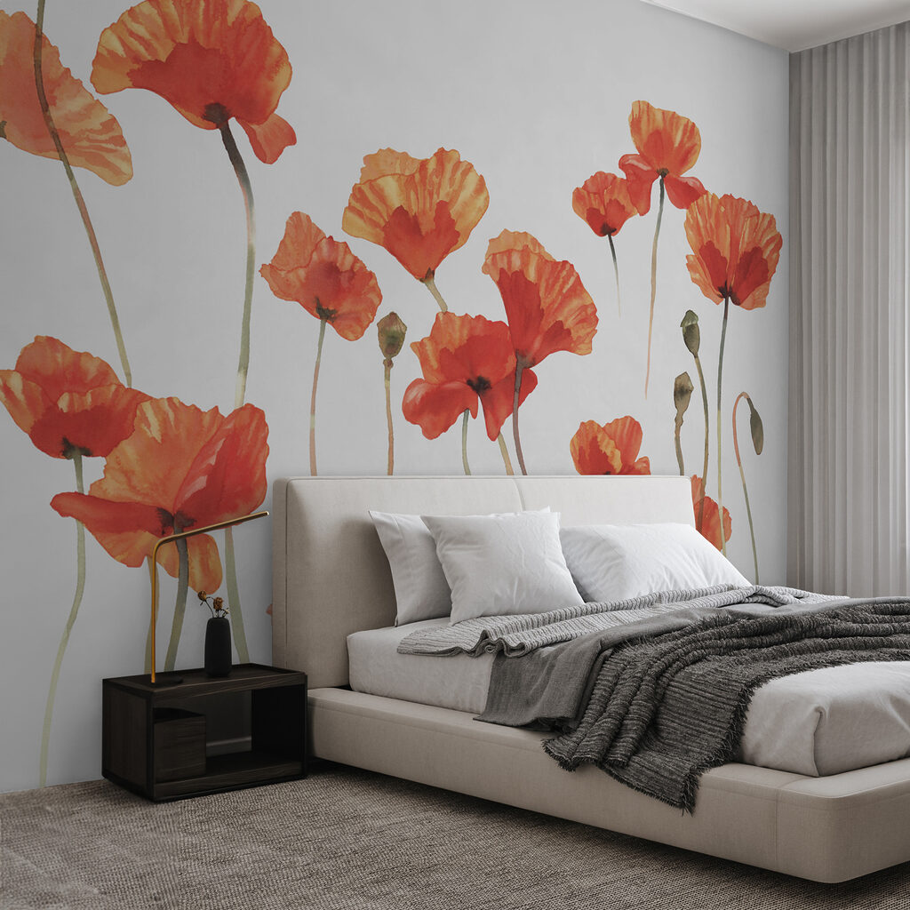 Coquelicots aux longues tiges dans un intérieur