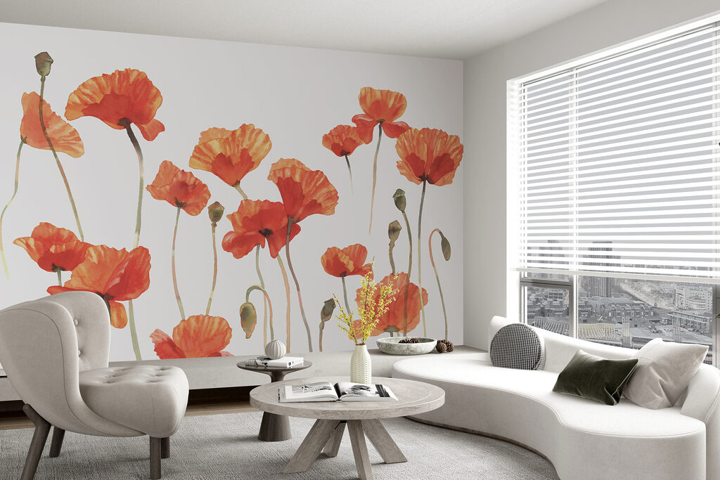 Coquelicots aux longues tiges dans un intérieur