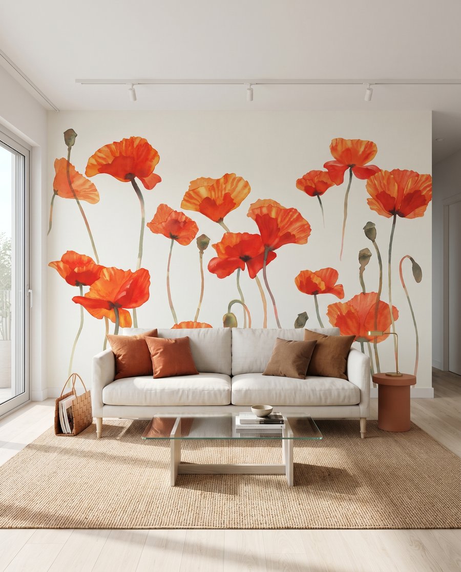 Coquelicots aux longues tiges dans un intérieur