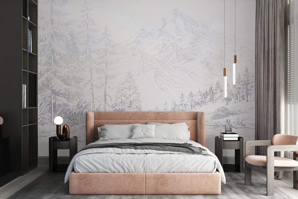 Lac de montagne dessiné dans un intérieur