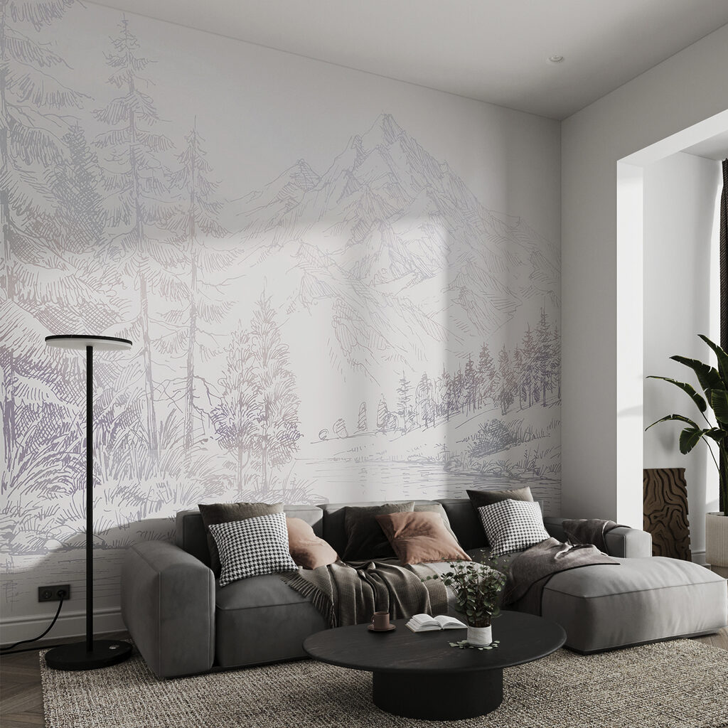 Lac de montagne dessiné dans un intérieur