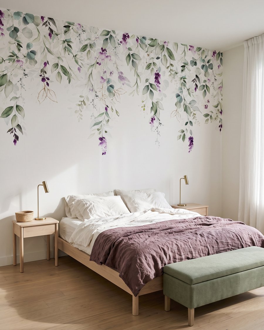 Branches aux fleurs violettes dans un intérieur