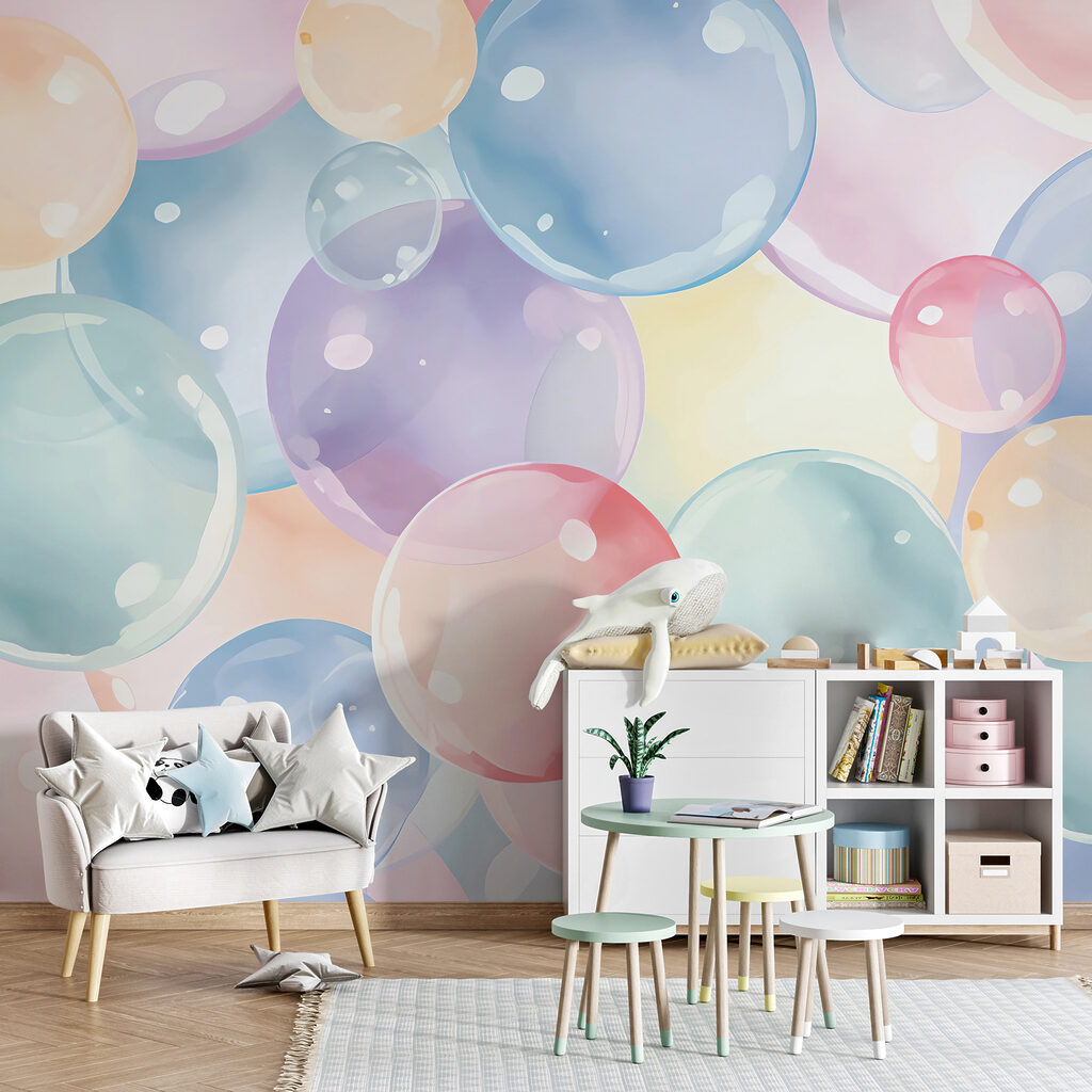 Bulles pastel lumineuses dans un intérieur