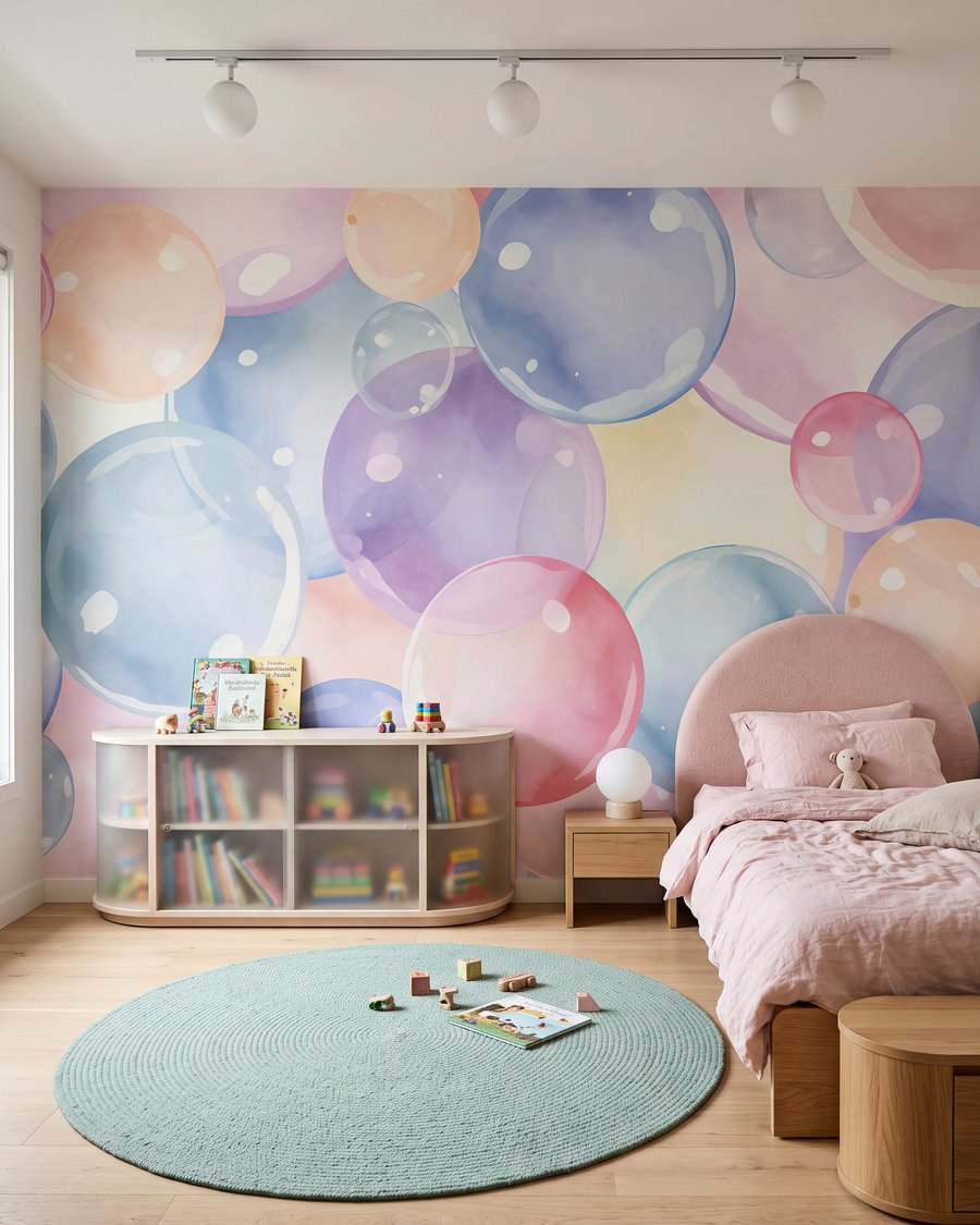 Bulles pastel lumineuses dans un intérieur