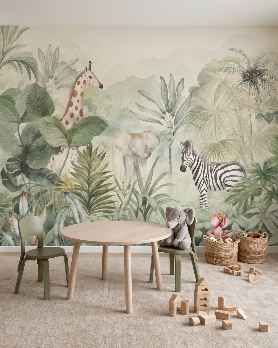 Zèbre et feuillage tendre dans un intérieur