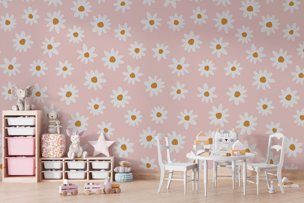 Pâquerettes sur fond rose — intérieur 1