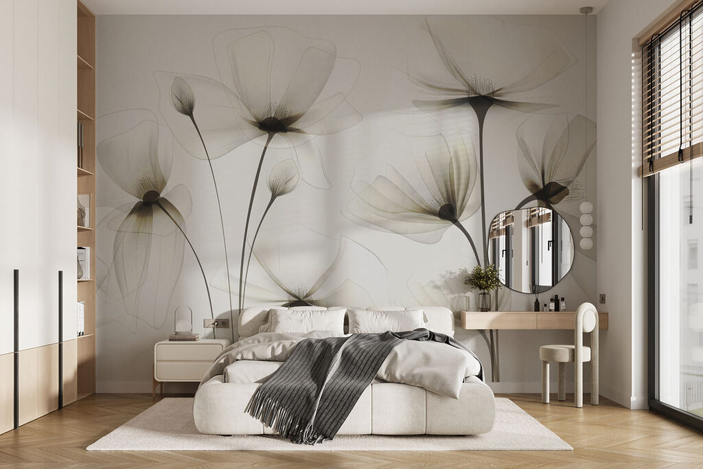 Fleurs aux pétales translucides dans un intérieur