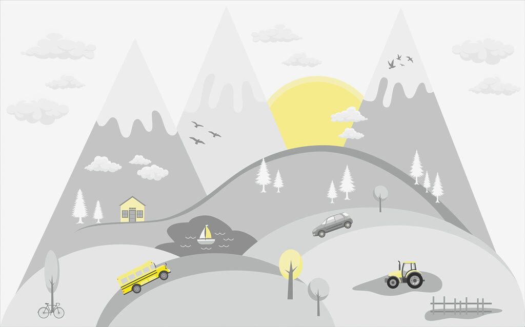 Petites voitures en montagne — motif complet