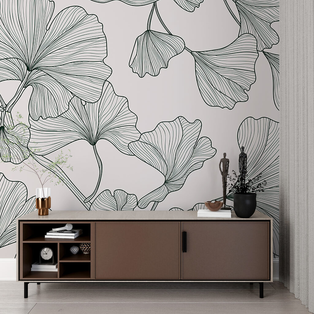 Feuilles sur branches sinueuses dans un intérieur