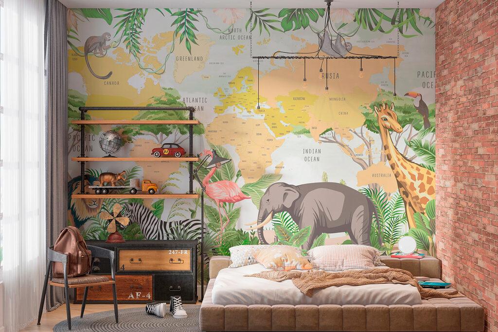 Planisphère de la jungle dans un intérieur
