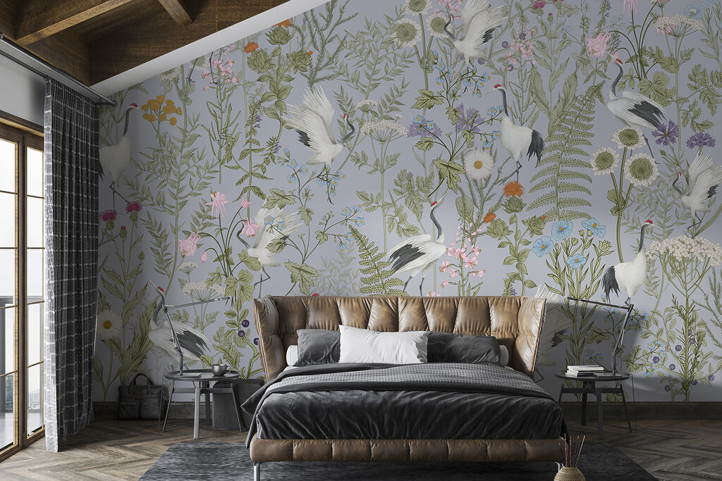 Oiseaux et fleurs sauvages dans un intérieur