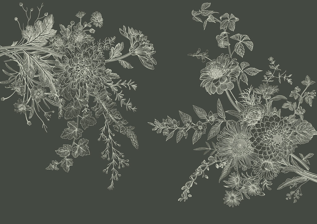 Rameaux fleuris façon gravure — motif complet
