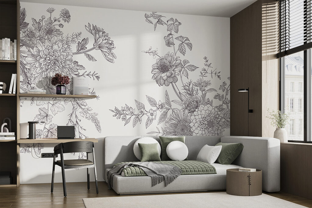 Rameaux fleuris façon gravure — intérieur 1