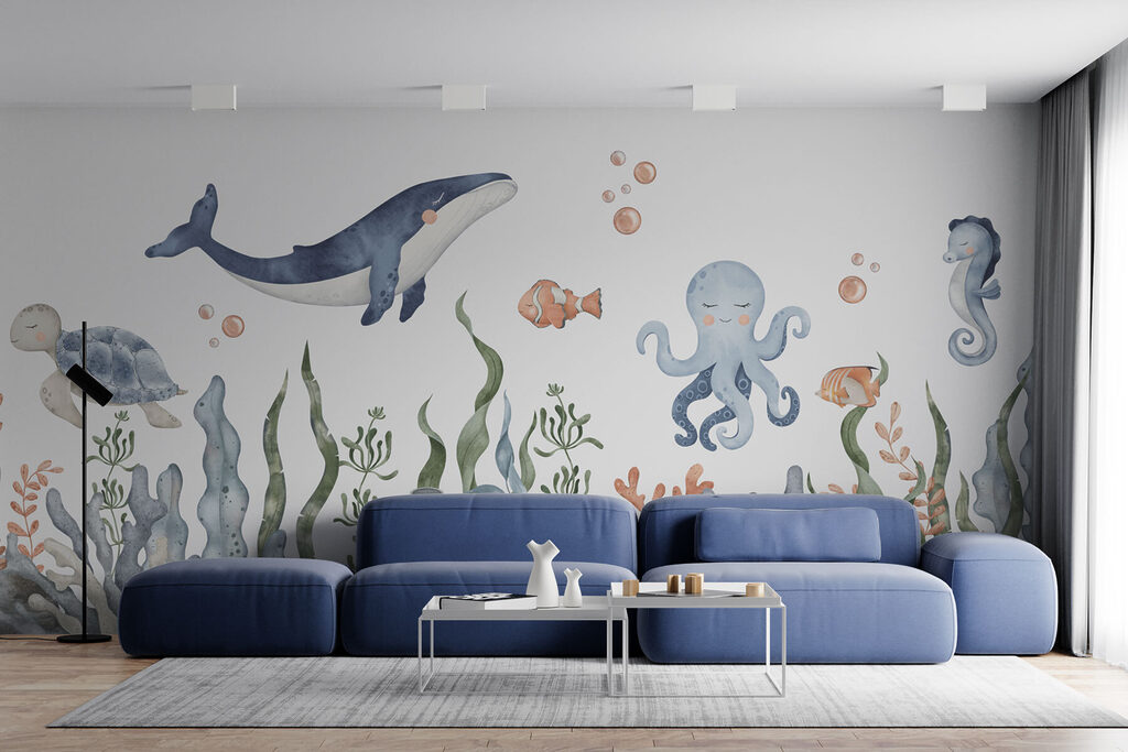 Baleine au-dessus du récif dans un intérieur