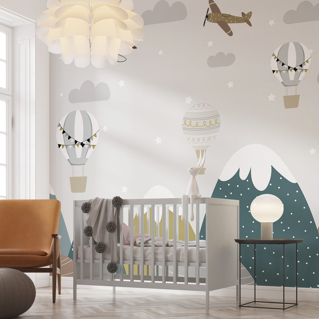 Avions et montagnes pointillées dans un intérieur