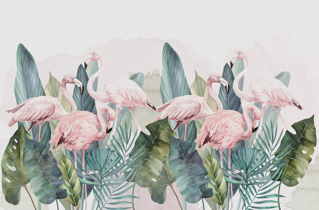 Flamants dans le feuillage — motif complet