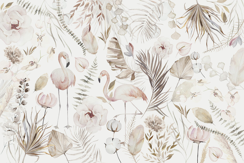 Flamants en motif fleuri — motif complet