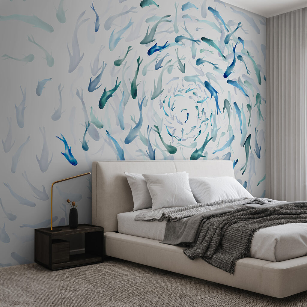 Poissons en tourbillon dans un intérieur