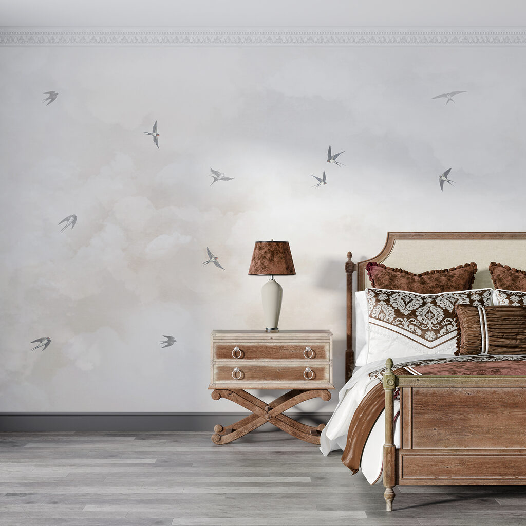 Oiseaux entre les nuages dans un intérieur