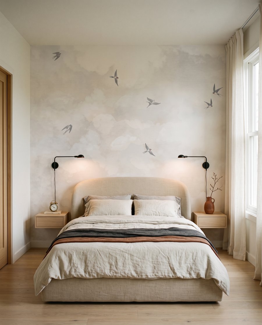 Oiseaux entre les nuages dans un intérieur