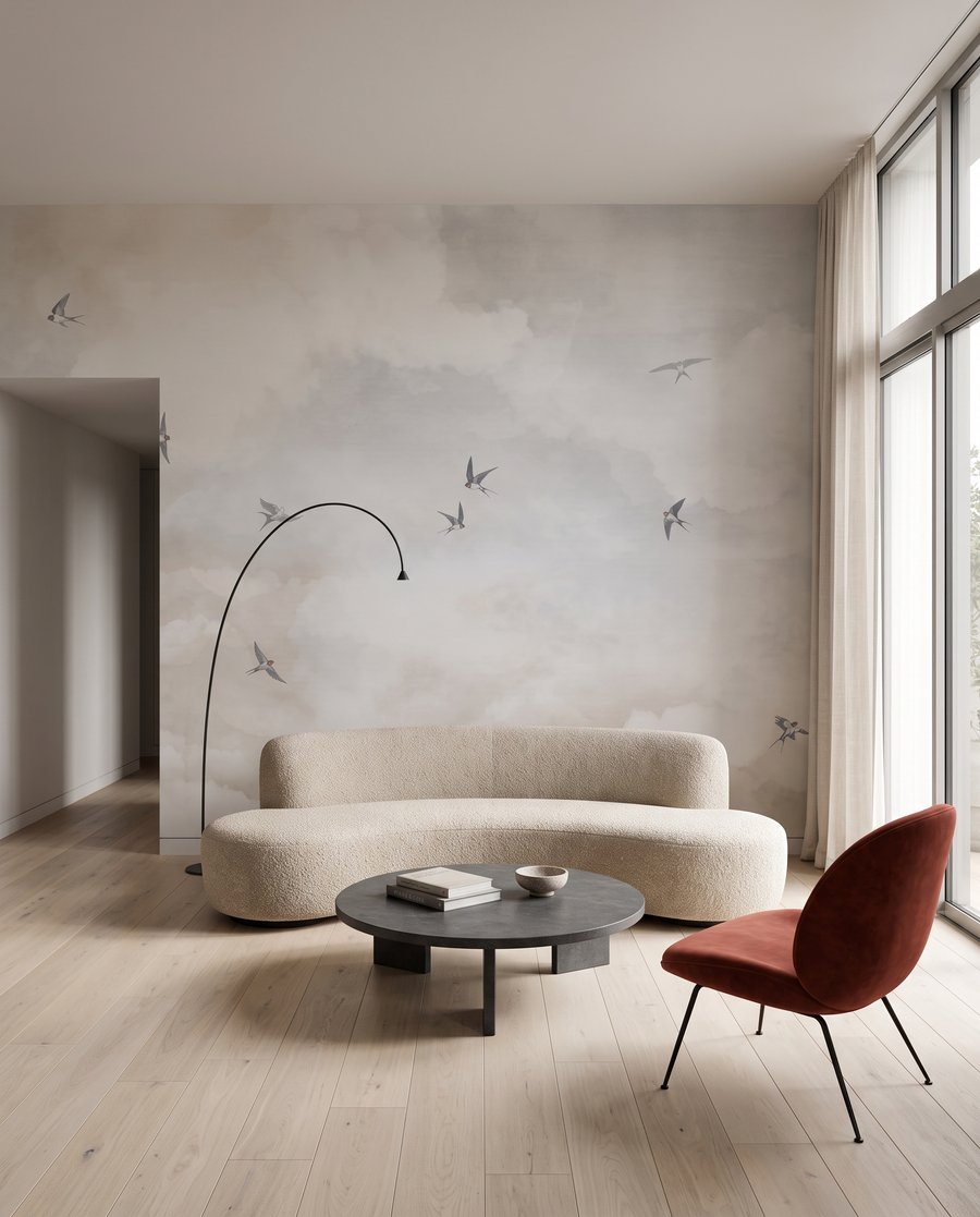 Oiseaux entre les nuages dans un intérieur
