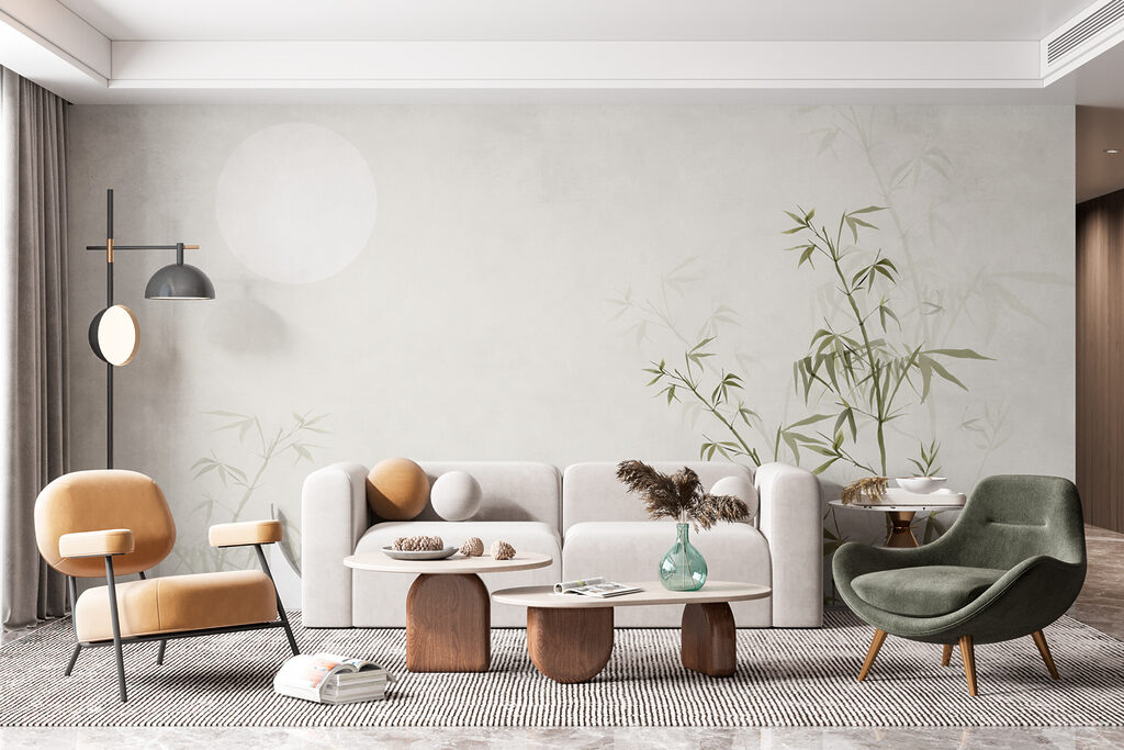 Astre pâle et bambou dans un intérieur