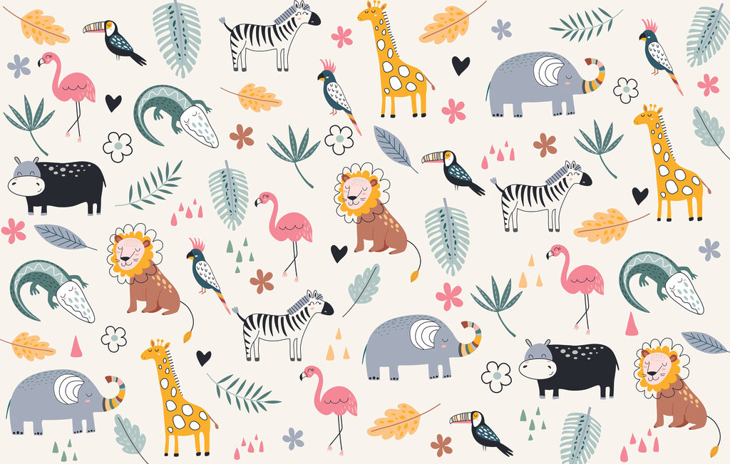 Animaux parmi les plantes — motif complet