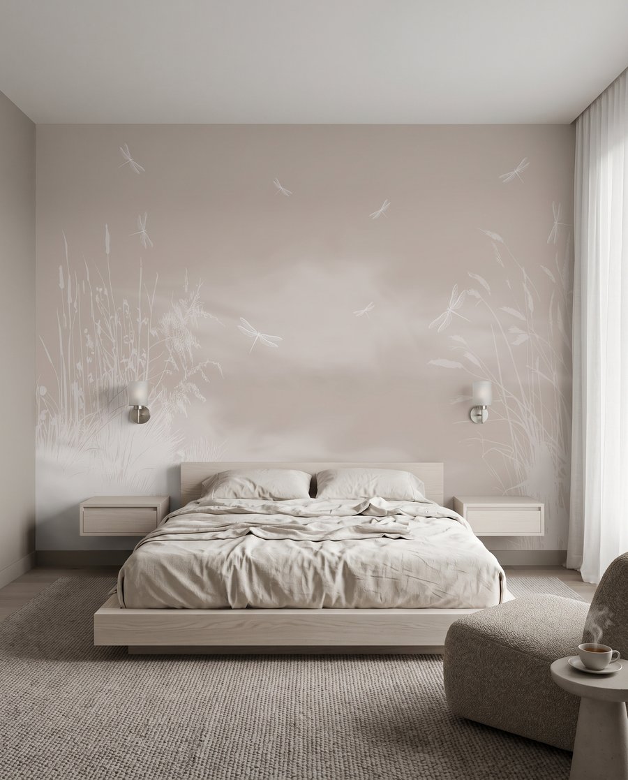 Libellules et roseaux dans un intérieur